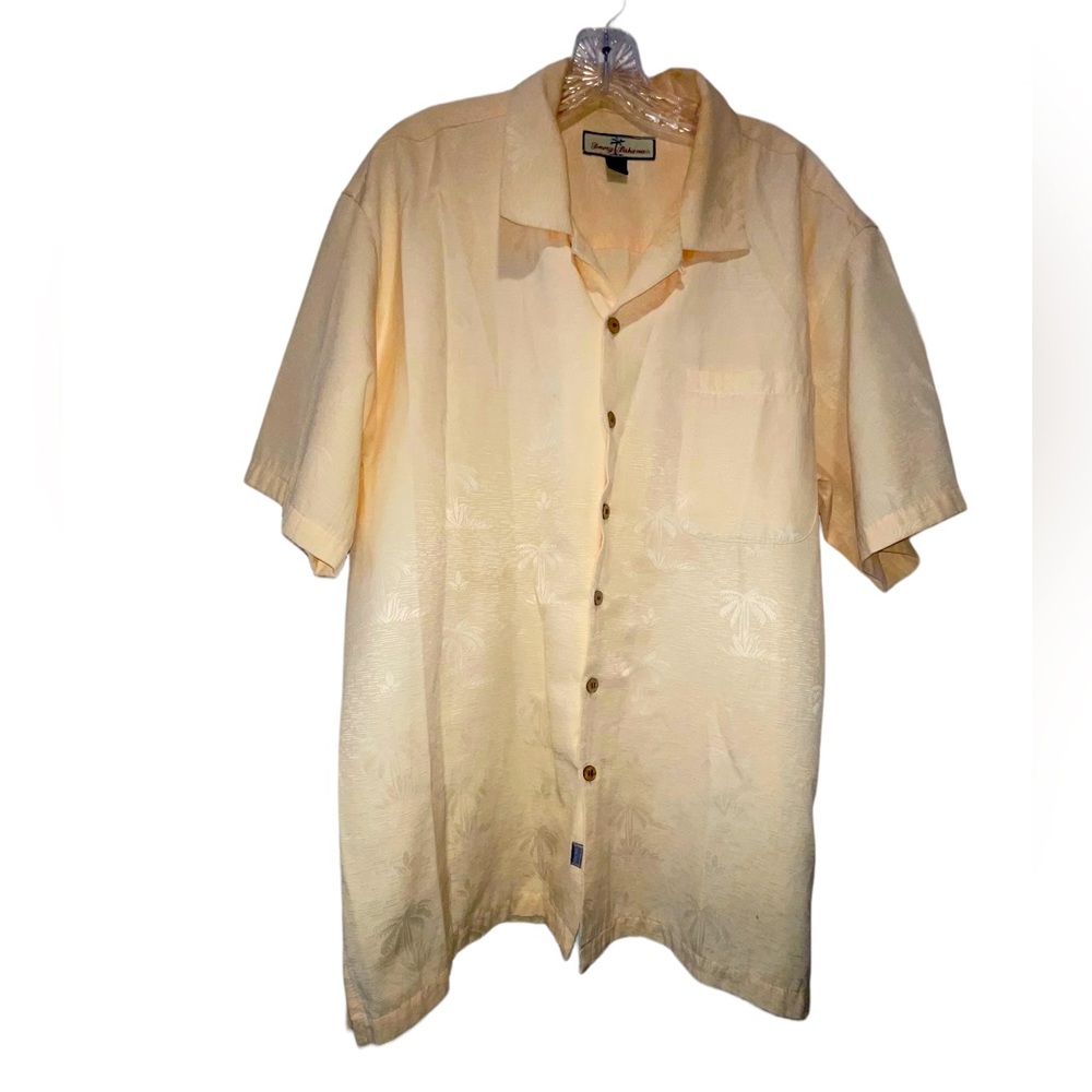 Men’s Tommy Bahama Button Down Shirt Floral Pattern 100% Silk Cream Size Large